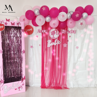 Paket Dekorasi Ulang Tahun Set Backdrop Photobooth Birthday Aqiqah Tema Barbie Pink
