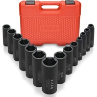 14-Piece 1/2" Drive Impact Socket Set, SAE Sizes 3/8" to 1-1/4", Cr-V Steel with Deep Design for Aut
