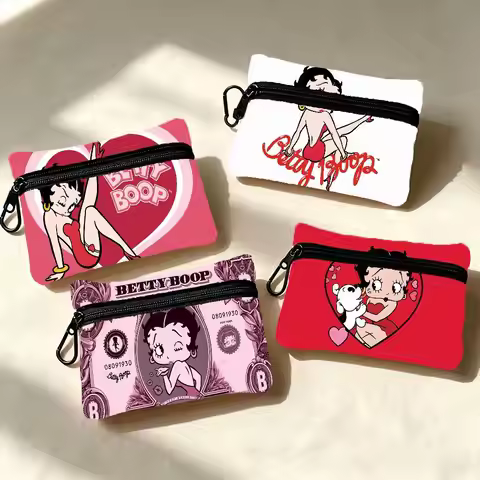 Anime Betty Boop Wallet Detachable Carabiner Hook Compact Storage Bag For Outdoor Shopping Accessory