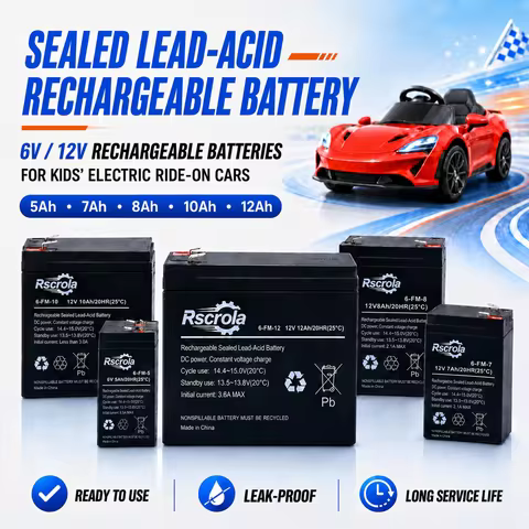 New 6V 12V Rechargeable Battery 5Ah 7Ah 8Ah 12Ah Sealed Lead Acid Replacement for Kids Ride On Car M