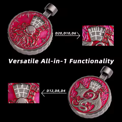 7in1 Button Spinner DND Dice Multifunction Metal Rotating D4-D20 Polyhedral Dice for D&D Tabletop RP