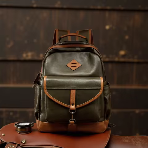 Retro handmade patina top layer cowhide leather backpack for men; genuine leather backpack for casua