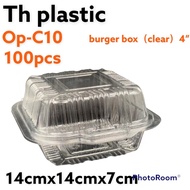 OPS-C10 4" Burger Box Tray with Lock [ 100pcs± ] Benxon Bakery Disposable Plastic Clear Food Box OPS