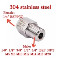 304 Stainless Steel Hex Reducer Bushing Adapter, G1/4" BSP Female to Male M10 M12 1/8" 1/4" 3/8" BSP