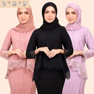 Baju Kurung Moden Kebaya lace ironless Baju Raya 2023 Plain Pleated Set Top Elastic Waist Skirt plus Size baju Muslimah