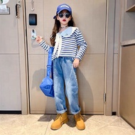 Cool denim pants/ denim pants For Children Aged 6-10 Years/pants girls ripped lined denim loose/Whol
