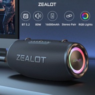 ลำโพงไร้สายพลังสูง 80W ZEALOT S87 พกพาได้ สำหรับใช้กลางแจ้ง มี 4 ตัวกระพริบไฟ RGB มีแบตเตอรี่ในตัว 1