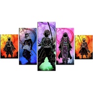 Set Demon Slayer Poster Anime Canvas Wall Art Kimetsu No Yaiba 5 Pieces HD Print Painting Silhouette