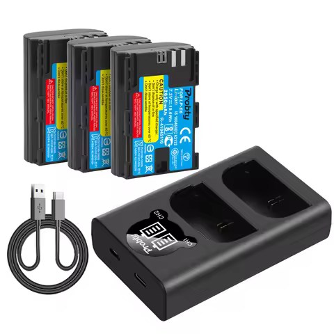 LP-E6 LP-E6N Battery and Dual USB Charger for Canon EOS 5D Mark II III IV, 5DS, 5DS R, 6D, 6D Mark I
