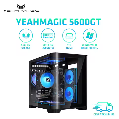YEAH MAGIC AMD Ryzen 5 5600GT Gaming Desktop 16GB(8G*2) DDR4 3200 1T NVME SSD ARGB 7 Fans Win 11 Hom