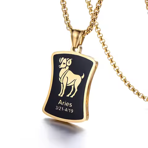 Zodiac Sign Aries Leo Pendant Necklace for Women Men Wholesale Gold Color Stainless Steel 12 Constel