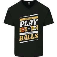 Pool I Like A Play With My Balls 9-Ball Mens V-Neck Cotton T-Shirt