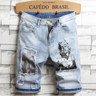 New Fashion Men Denim Shorts Floral pant short pant Short jeans Knee Length pant Casual Shorts Men J
