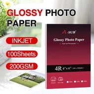 【4R Glossy 200gsm】 A-SUB 4R Glossy Photo Paper 200gsm Photograph Printing for Inkjet Printers 100she