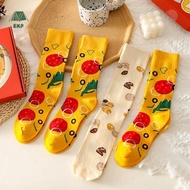 [EKP] 4 Pairs Funny Pizza Sos Box Christmas Sos For Women Men Couples Soft Cotton Winter Warm Sos Ch