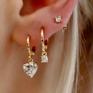 3PCS Crystal Heart Tragus Hoop Earring for Women Shiny Cartilage Huggie Earring Helix Jewelry Lobe P