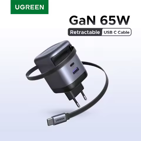 UGREEN 65W GaN Charger With Retractable USB C Cable For iPhone 17 16 Pro Samsung Xiaomi Laptop Macbo