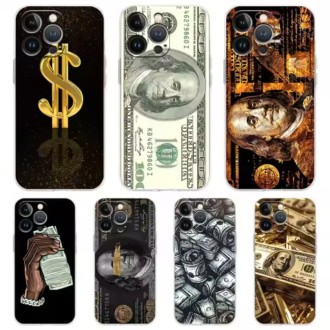 USD Dollar Cash Luxury Soft Transparent Phone Case Cover for iPhone 16 15 14 13 12 11 Pro Max XR 8 7
