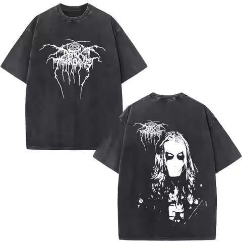 Mayhem Darkthrone Vintage Washed T-shirts Death Black Metal Rock Band T-shirt Men Women Gothic Punk 