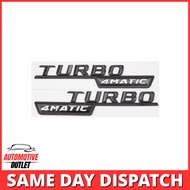 2PCS TURBO 4MATIC LETTERING WING SIDE FENDER BADGE FOR MERCEDES, GLOSS BLACK