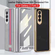 Gkk Case Samsung Z Fold 3 Tempered Glass Leather Case 3 Stripe Samsung Galaxy Z Fold 3 5G
