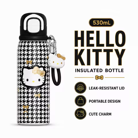 Sanrio Hello Kitty 530ml Dual Drink Insulated Water Bottle 316 Steel Travel Tumbler with Cute Charm 