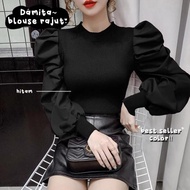 NJ Damita Blouse Rajut Wanita Baju Ramadhan Muslim Hijab OOTD Lebaran Ramadan Atasan Remaja Lengan B