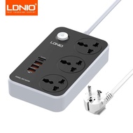 LDNIO แถบสากล3ช่องเสียบ4 USB 2เมตรปลั๊กไฟสายต่อ Combo Type-C 20W QC3.0เร็วไฟชาร์จพอร์ต