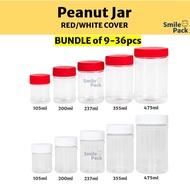 Peanut Jar Plastic with Red or White Cap 105ml, 200ml, 237ml, 355ml, 475ml BUNDLE of 9pcs to 36pcs