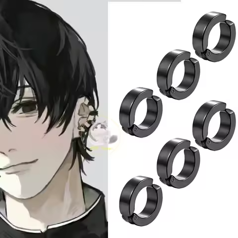 Anime Chainsaw Man Yoshida Hirofumi Cosplay Ear Clip Earrings Women Men Punk Black No Pierced Fake E
