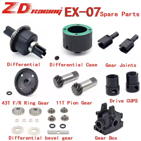EX-07 DBX07 Original ZD Racing F/R Differential 43T Ring Gear 11T Pion Gear Drive CUPS Gear Box for 