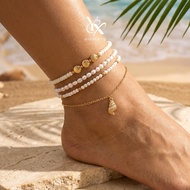 YX Vacation Vibes Sea Shell Pearl Anklets Set Of 4 Boho Beach Jewelry Gift For Women Friends Y2K Par