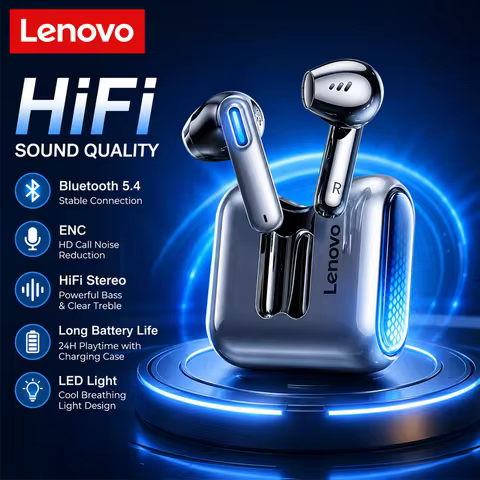 Lenovo EA189 Bluetooth 5.4 Wireless Earbuds TWS LED Transparent Charging Case HiFi Stereo ENC Mic Sp