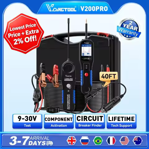 New VDIAGTOOL V200PRO 12V24V Automotive Power Circuit Probe Tester 40FT/12M Cable Relay Fuse Tester 