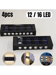 4-Piece IP44 Solar Exterior Wall Light, 12/16LED Outdoor Courtyard Lighting, Garden Villa Landscape 