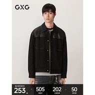 GXG Men's Clothing Imitation Suede Stitching PU Contrast Color Stitching Open Line Simple Commuter J