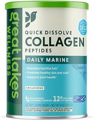 Great Lakes Wellness Marine Collagen Peptides Powder Supplement - Unflavored - for Skin Hair Nail Joints - Quick Dissolve Hydrolyzed, Wild Caught, Non-GMO, Keto, Paleo, Kosher, Halal - 8 oz Canister