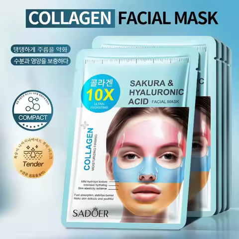 SADOER Rainbow Collagen Facial Masks Moisturizing Whitening Anti-aging Sakura Hyaluronic Acid Face M