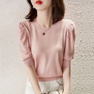 WOMEN'S KNIT TOP (Cindy) Women's Knitted Shirt Imported Women's T-shirt 3/4 Sleeve Short Sleeve