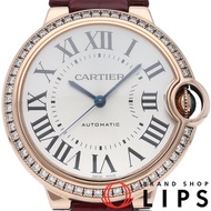 卡地亞 Ballon Bleu de Cartier 腕錶 36毫米 鑲鑽錶圈 Ballon Bleu WJBB0034 保固卡 K18PG/皮革 男士腕錶 銀色拋光 成色極佳 [二手]