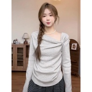 Women's Spring Pleated Knot T-Shirt - Gray