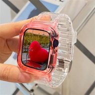 แถบใส + เคสสำหรับ Apple Watch อัลตร้า2 49มม. ซีรี่ส์9 41มม. 45มม. 8 7 6 SE 5 49มม. 45มม. 44มม. 42มม. 41มม. โปร่งใสสำหรับนาฬิกาข้อมือสายพลาสติก Iwatch 3 38มม. 40มม.