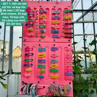 [GIVE HAIR CLIP HANGING BOARD] Cute, Pink Hair Clip-Tie Set for Mom and Baby, Girlfriend Gift