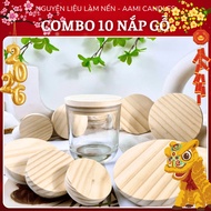 Combo of 10 Wooden Lids in Many Sizes (5cm - 13cm) to Cover Candle Cups, Glass Jars - With Silicone 