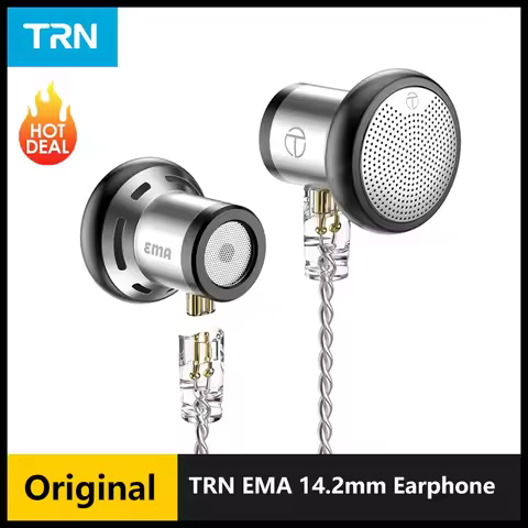 TRN EMA 14.2mm Dynamic Driver In Ear Earphone Bass Metal Flat Head Plug Earburd Replaceable Headset 