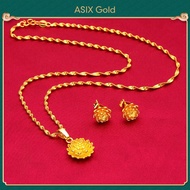 ASIXGOLD Korean Fashion 916 Solid Gold Bangkok Gold Ladies Flower Necklace Earrings Jewelry Set Women's Glamour Gift Jewelry 916 Emas Bangkok Emas Wanita Bunga Kalung Anting-Anting Set Perhiasan Wanita Glamor Hadiah Perhiasan