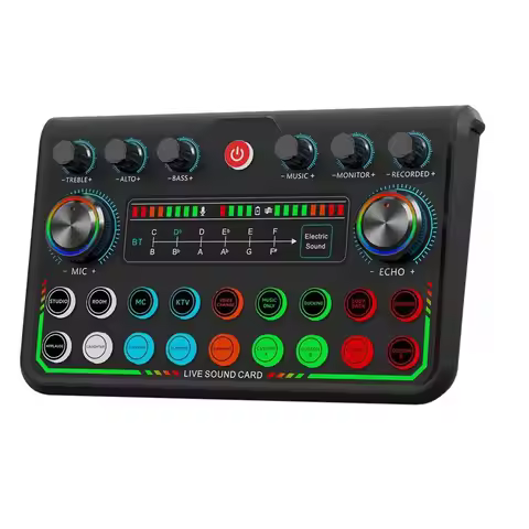 FULL-New P99 Live Sound Card Mixer Podcast Sound Board Voice Sound Board For Phone PC Computer DJ-Mu