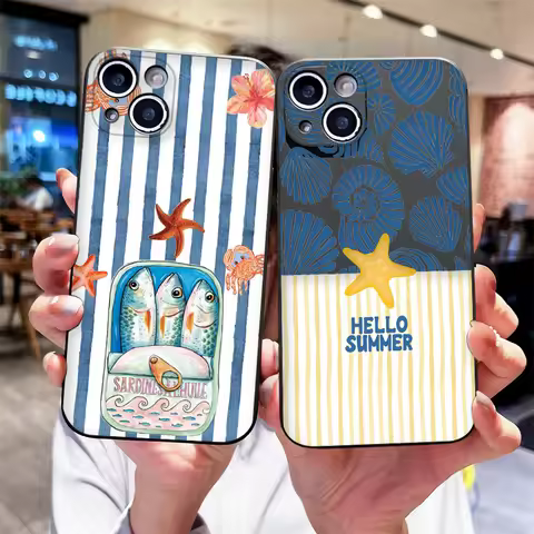 Ocean Life Theme Striped Phone Case for Huawei Nova 13 12 11 Pro 10 SE P60 P50 P40 Mate 40 50 60 Pro