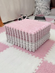 4 件/套白色和粉紅色兩色毛絨地墊拼圖泡墊全覆蓋臥室地毯家用地板爬行墊,多色拼布蓬鬆溫暖地毯