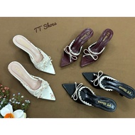 High heel sandals 4&7cm pointed toe lace bow high quality TT Shoes 4&7prenno
